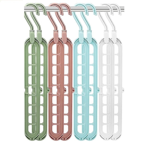 8-pakning magiske plassbesparende kleshengere med 9 hull, multifunksjonell smart organizer, klesskap oppbevaring