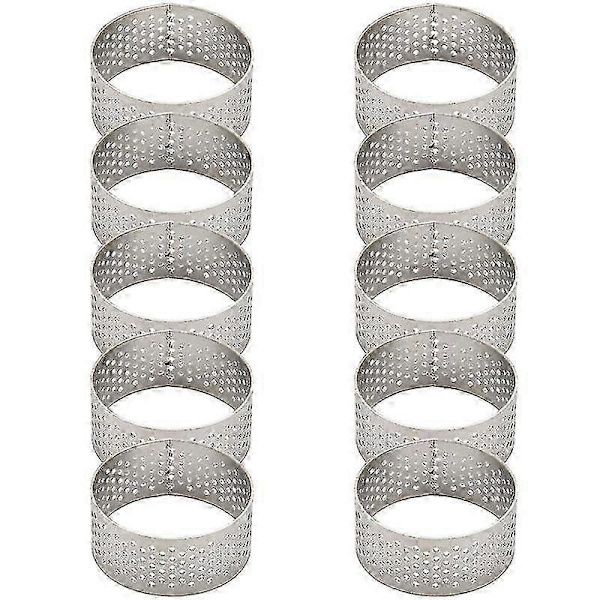 10 stk 4,5 cm terteringer i rustfritt stål for baking med hull silver