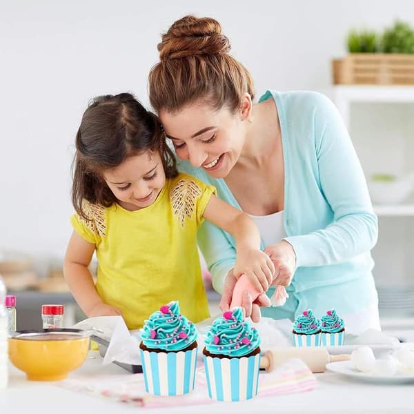 Cupcakeforme, 50 STK Elegante Muffins Bageforme Blå og Hvide Striber Cupcake Liners Muffin Liners Bagepapirforme Fedtbestandige Indpakninger Cupcake