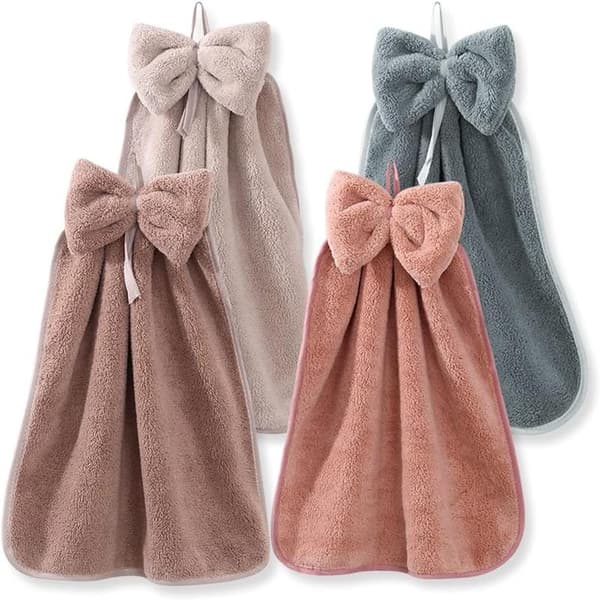 4-pack hängande handdukar med öglor, mikrofiber korallfleece