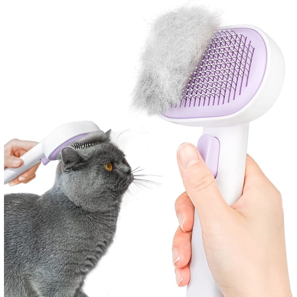 Cat Brush with Release Button, Grooming Brush for Indoor Cats, Long or Short Haired Cats, Removes Loose Fur from Cats, Kittens, and Rabbits