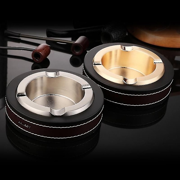 Lyxig Oval Guld & Silver Cigarraskkopp Läder Metall Askkoppar Rökning Kontor Bordsaccessoarer