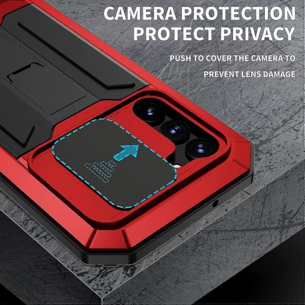 Military Shockproof Metal Case for Samsung Galaxy S23 Ultra/ S23+/ S23 with Screen Protector Holder/Lens Protector Red