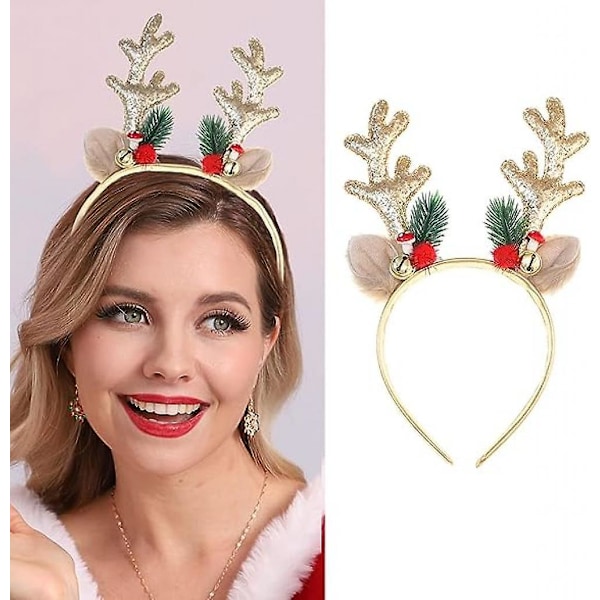 Christmas Reindeer Antlers Headband Sequin Antler Ears Xmas Hair Band Cute Holiday Headbands Accessories For Women+golden