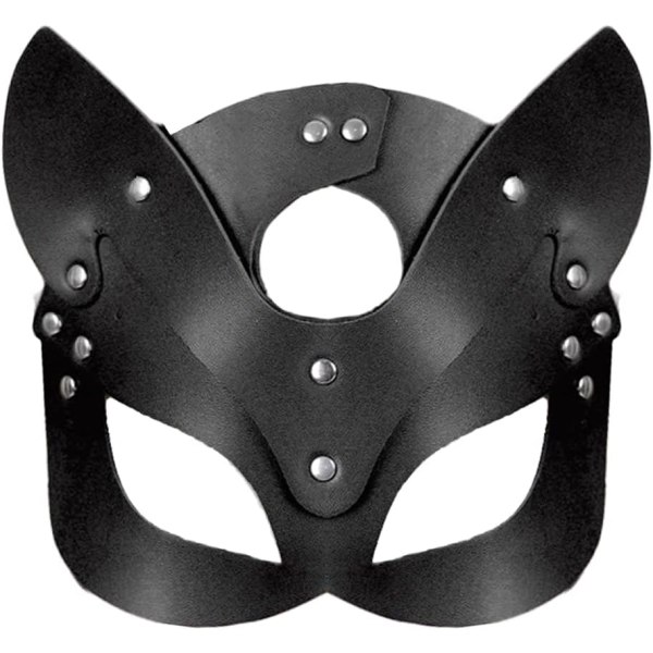 Kvinnor läder kattmask för kvinnor Sexig halvansiktsögonmask venetiansk mask fester Mask maskerad bollmask Cosplay kostym rekvisita Halloween fest svart