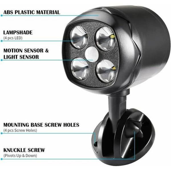 Utendørs bevegelsessensorlampe, IP65 Vanntett Batteridrevet 600lm LED Spotlight, Bevegelsessensor