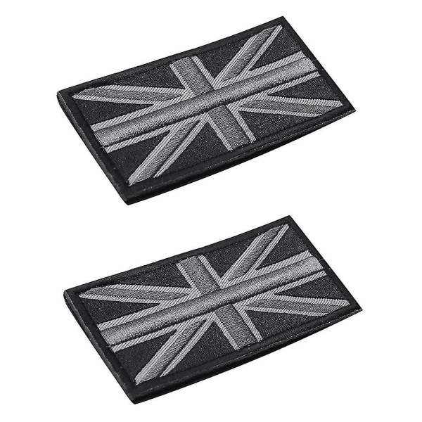 2x Fashion Union Jack Uk Flag Badge Patch Stick Baksida 10cm X 5cm Ny, (svart/grå)