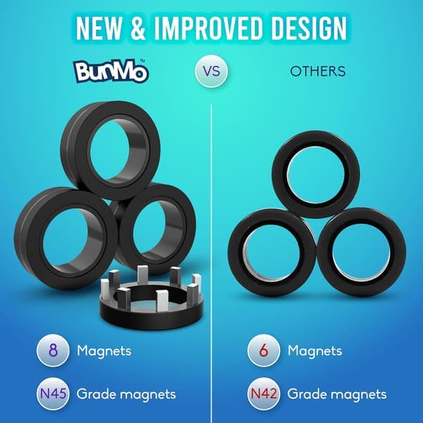 Magnetiske Fidget-ringe - Uendelige timers sjov - Drej, forbind & leg - Vanedannende fidget-legetøj til drenge & piger - Sort