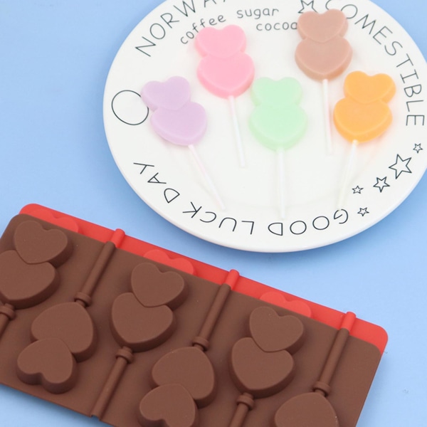 Sjokoladeform Varmebestandig kaldbestandig non-stick Lett å avforme Fleksibel DIY Dobbel Hjerte Matkvalitet Lollipop Mold Kjøkken Gadget Tianyuhe Red