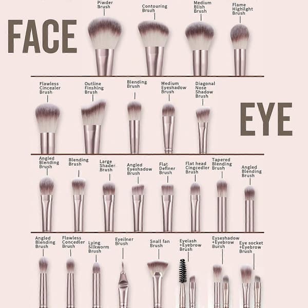 44-dele brunt makeupbørstesæt, professionelt makeupværktøjssæt, multifunktionelt makeupværktøjssæt, inkluderer ansigtsmakeup-tilbehør, foundationbørste s
