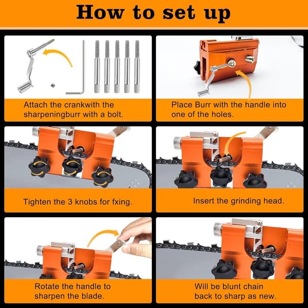 Chainsaw Sharpening Kit with 5 Grinding Heads - 7x6x2.8cm - Compatible with All Chainsaws and Electric Saws
