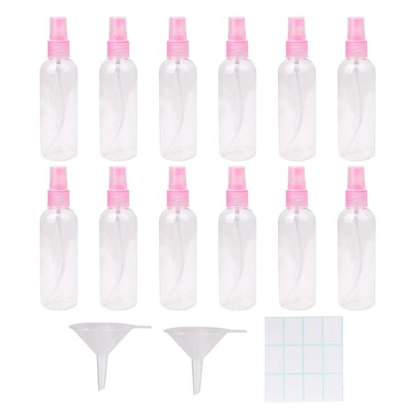 12 x Tomma Plastflaskor Klar Spruta 100ml Vattenförstoftare Sminkverktyg Rosa