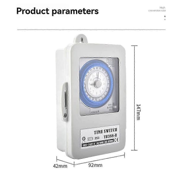 TB388R Mekanisk 24-timers timer-kontakt IP53 Programmerbar elektrisk timer-kontaktboks AC100-240V 15