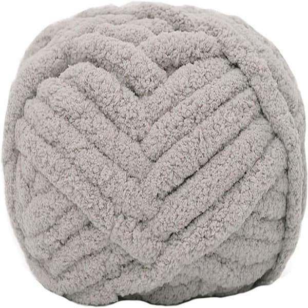 2 stk Chunky Knit Chenille Garn for håndstrikk tepper, Supermyk Stor Jumbo Teppedgarn (Grå)