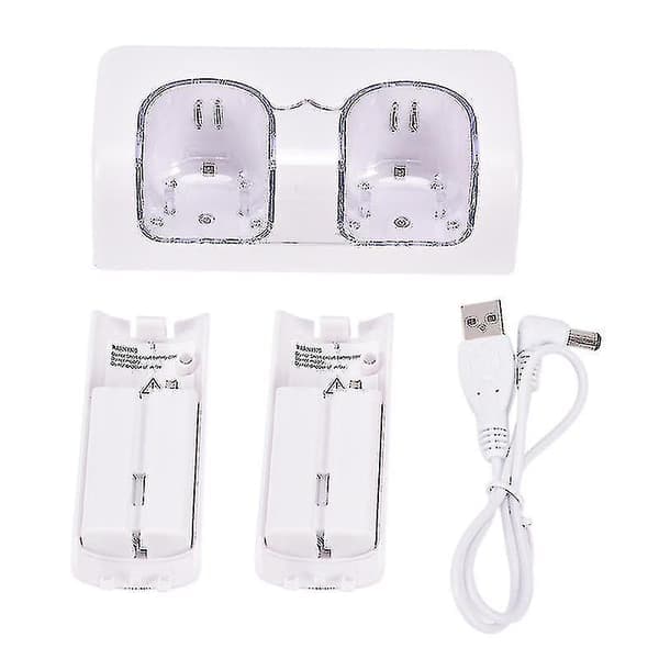 Laddningsbara batteripack & dubbel laddningsdocka för Wii-fjärrkontroll - Vit