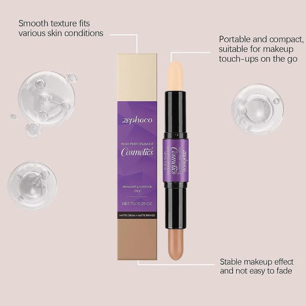 Zephoco 2-i-1 kremhighlighter konturstift, bærbar roterende pennkropp, touch-up på farten, dobbelthodet lysning og tildekking