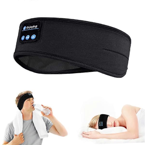 Bluetooth-hodetelefon Trådløst musikkpannebånd for soving, sport og løping Black One Size