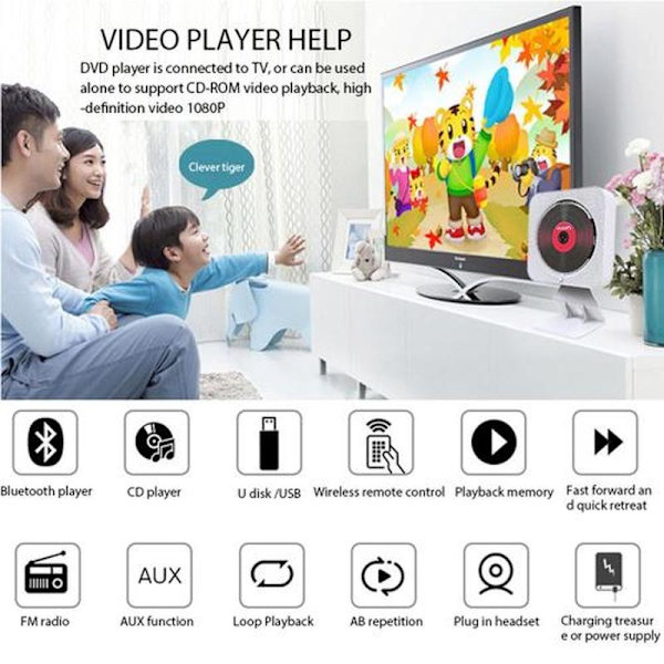 EFUTURE Multifunktionell CD/DVD-spelare Bluetooth-högtalare FM