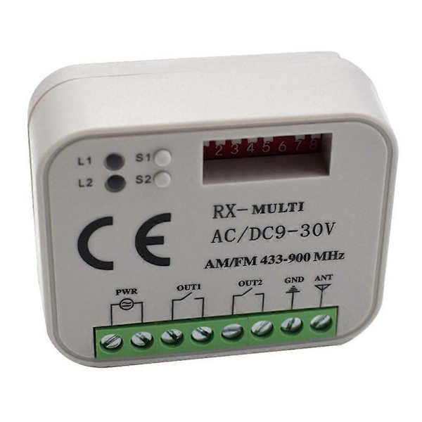 Garagedør Fjernkontroll Mottaker 2-Kanals Kontrollerbryter for 433 868 MHz sender RX Multi White