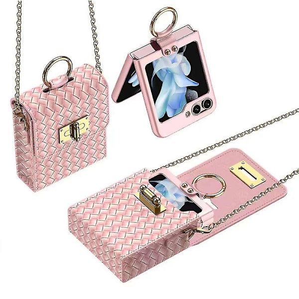 Vevtekstur Crossbody Telefonveske Lommebok Håndvesker Med Stropp For Samsung Galaxy Z Flip 5 Pink