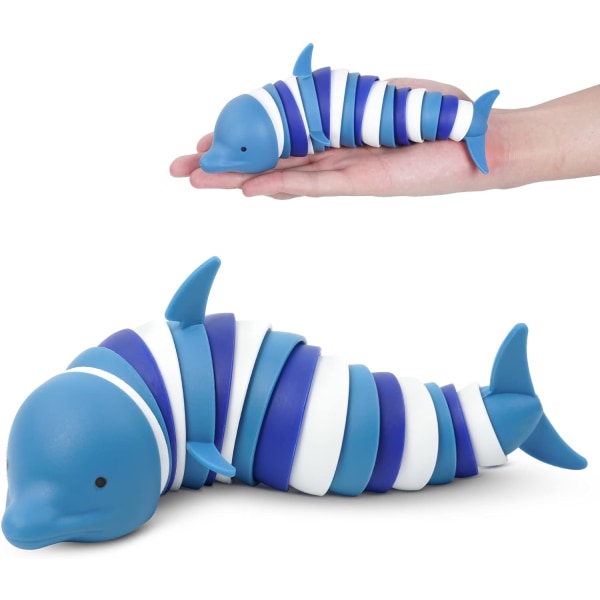 Fidget Slug Toy, 3D ledade Sticky Stretchy Sensory Leksaker, Fexibel dekompressionssnigel för avkoppling för småbarn, barn och vuxna (delfin)