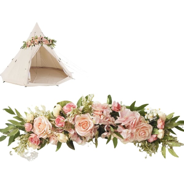 Häät kaaren kukat seremoniaan | Kukkaseppele häihin, tekokukkaswag vihreät lehdet ruusuoviseppele