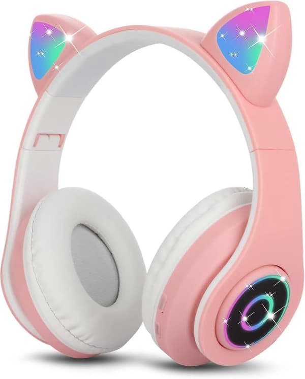(pink) Trådløst Bluetooth-headset Børneheadset Sammenfoldeligt Katteheadset Med Stereomikrofon Børne-Bluetooth-headset Til Pc-telefoner.