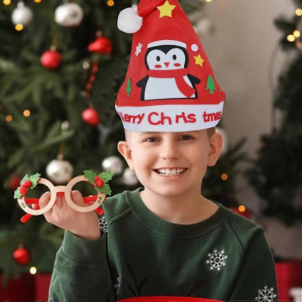 Julehatte-sæt til børn - DIY Santa Hat Craft tilbehør, håndlavet julehatte-sæt, ideelt til julehåndværk