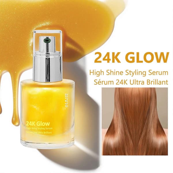 24K Glow High Shine Styling Serum, Forbedrer Glans og Glatthet, Nærende Hår, Reduserer Håravfall