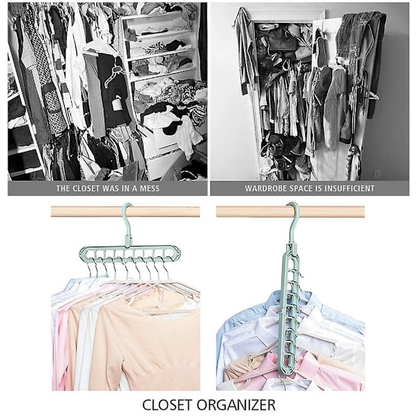 8-pakning magiske plassbesparende kleshengere med 9 hull, multifunksjonell smart organizer, klesskap oppbevaring