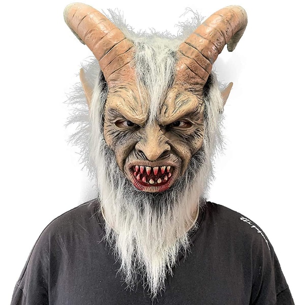 Lucifer Maske Med Horn Skummel Djevel Krampus Masker Halloween Cosplay Kostyme rekvisitter