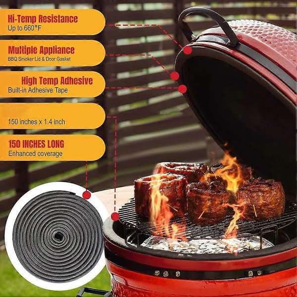 Trådnetpakningssæt passer til Kamado Joe Classic - 150 tommer glasfiberpakningsudskiftningssæt - til Big Green Egg
