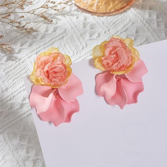Chiffon Akryl Roseblad Øredobber Dingle Overdrevne Blomsterøredobber Dråpe Statement Blomster Dusker Lette Øredobber Valentinsdagsgave