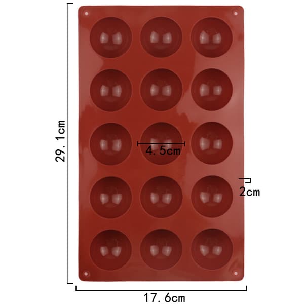 15-huls Halvkugle Silikonform, 3-pak Bageform til Chokolade, Kage, Gele, Kuppel Mousse