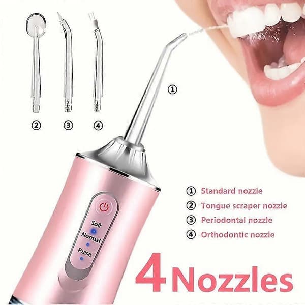 Portable Oral Irrigator (Water Flosser), USB Rechargeable, 3 Modes Soft/Normal/Pulse, 4 Replaceable Nozzles, IP67 Waterproof Black