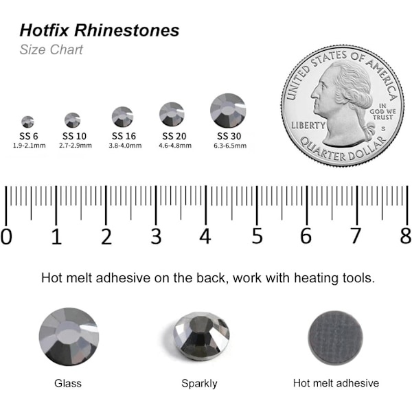 8000 Heta Fixeringar Rhinestones, Musta Timantti, SS6, 1.9-2.1mm Vaatteisiin & Askarteluun Black Diamond Black Diamond SS6