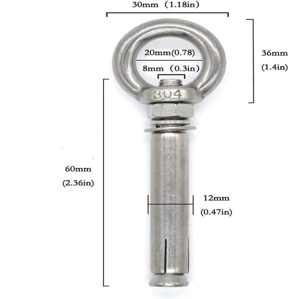 Ekspansionsbolte M8 x 100mm Stålmanchet Øjebolt 304 Rustfrit Stål Co