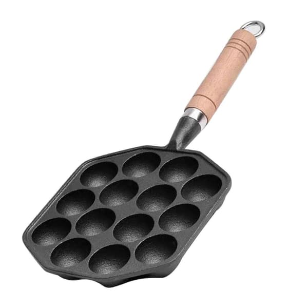 Takoyaki Panne 14 Hull Nonstick Støpejernsform med Avtakbart Håndtak for Hjemmelaging