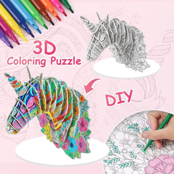3D Unicorn målarpussel, leksak för flickor 8 9 10 11 12 år, kreativa hobbyer, pusselspel, 7-12 år DIY för barn, födelsedagspresenter
