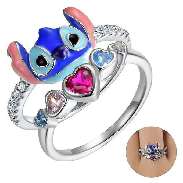 2 stk/sæt Lilo & Stitch Ringe Mousserende Hjerte Cubic Zirconia Ring Kvinder Piger Smykkegave 7