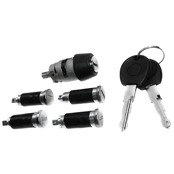 1 Set Tändningslås 4 Dörrlåscylinder 2 Nycklar 701837205 För T4 Caravelle Iv 1990-2003 Transporter Black