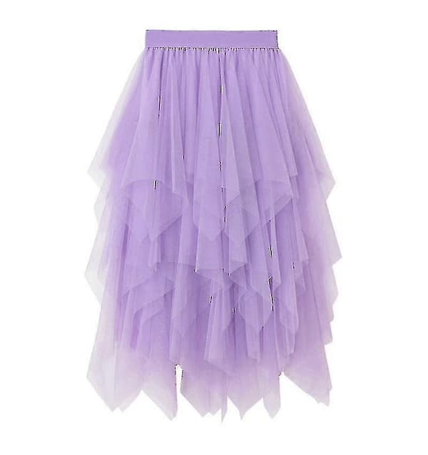 Kvinnor Midi Kjol Tyllkjol Mesh Plisserad Elastisk Hög Midja Lager Spets Tutu Klänning R Purple