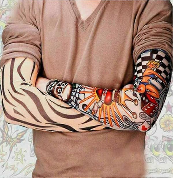 Armtatueringar, 6-pack falska tillfälliga tatueringar i nylon för män, elastiska biker-ärmar för Halloween