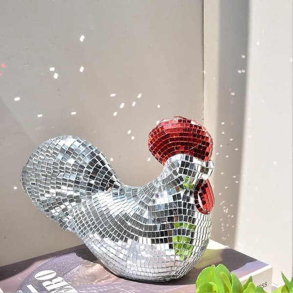 Disco Chick Figurine Mini Disco Balls Kylling Bordpynt for Fest Hjemmeinnredning - Sølv