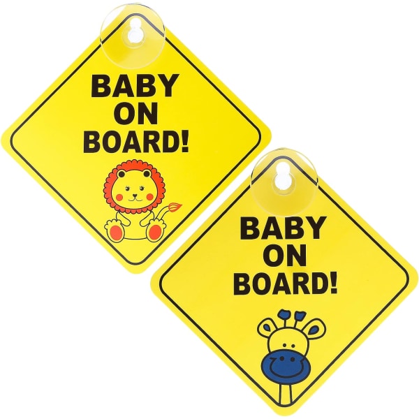 2-pack baby-ombord-bil-klistremerker med sugekopper, gjenbrukbart baby-om-bord-bilvindus-klistremerke