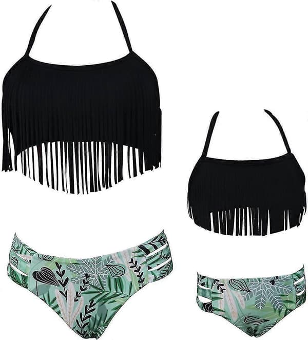 Piger Badedragt Todelt Bikini Sæt Flæse Falbala Badedragt D Black Tassel 8-9 Years
