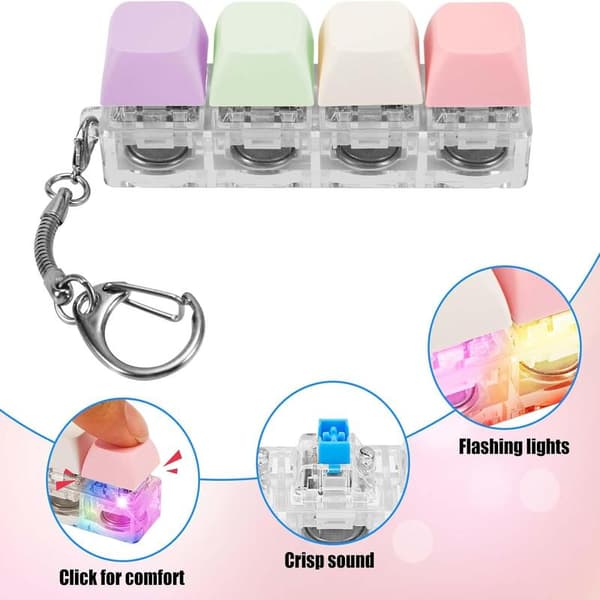 [LCS] Fidget Keyboard Keychain with LED Light Keyboard Fidget Clicker Fun Button Fidget Toy for Relaxation Decoration F\u00e4rg B