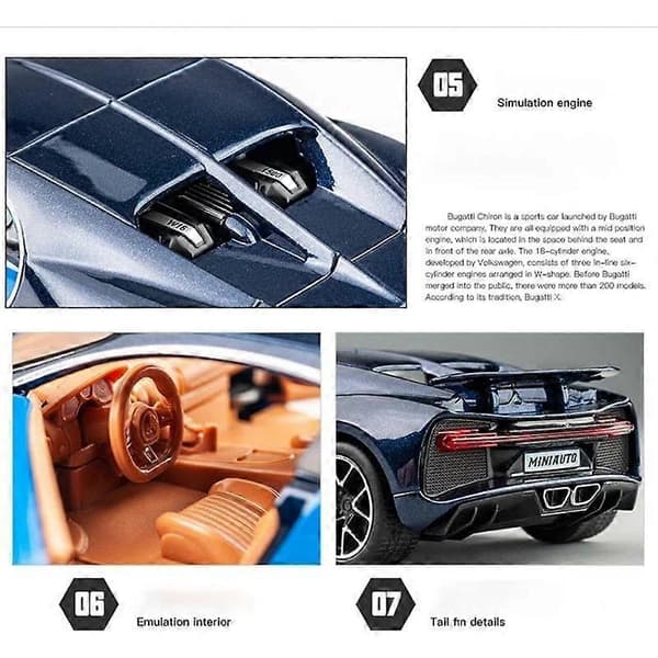 1/32 Bugatti Chiron Sportsvogn Metal Legetøj Legeringsbil Trykstøbte & Legetøjsbiler Bilmodel Lyd