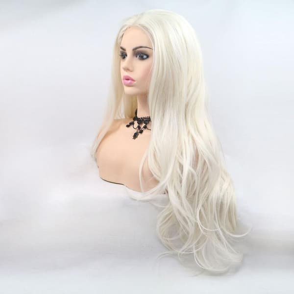White Human Hair Wig with Long, Curly Hairstyle, Resistant