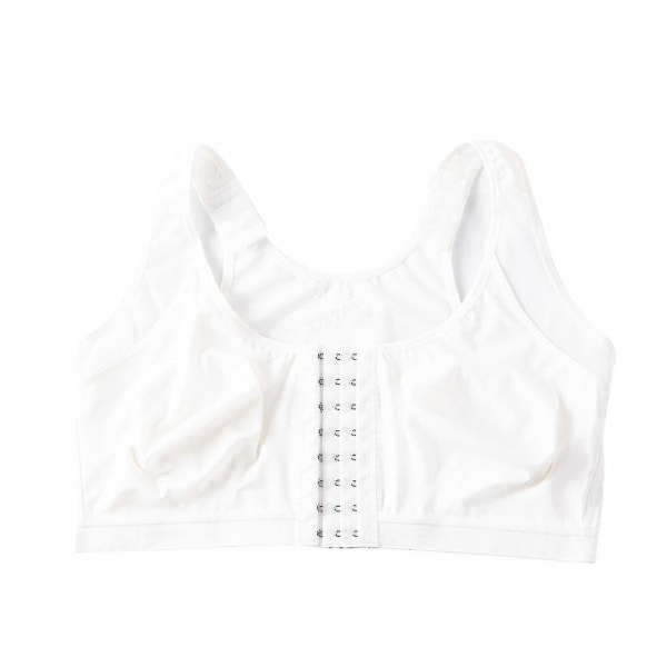 Kvinnors heltäckande främre stängning tråd fri ryggstöd hållnings-bh, andas och bekväma, justerbara linne underkläder White 2XL